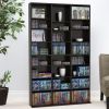 Media Shelving Unit, 6 Fixed Shelves, 18 Adjustable Shelves, Wide Base for Stability in Espresso Brown