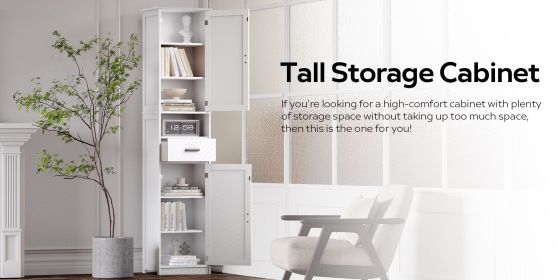 69" H Tall Bathroom Storage Cabinet with 2 Barn Doors and 1 Drawer, Narrow Storage Unit, Adjustable Shelves,Floor Cabinet for Bathroom, Living Room