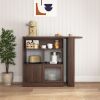 Modern Bar Cabinet with Rotating top, Counter Height Dining Cabinet with 6 Storage space and 2 Ribbed Glass Door for Kitchen