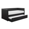 Black Faux Leather Upholstered Contemporary Daybed with Trundle Wooden Furniture 1pc