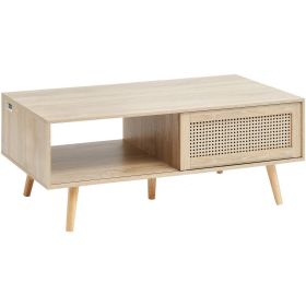 VEVOR Rattan Coffee Table Rectangle Rattan Coffee Table 2-Tier for Living Room