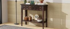 TREXM Rustic Console Table with Open Shelf, Rubber Wood Legs, Ideal for Entryways, Living Rooms, and Hallways (Espresso)