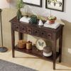 TREXM Rustic Console Table with Open Shelf, Rubber Wood Legs, Ideal for Entryways, Living Rooms, and Hallways (Espresso)