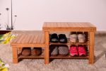 90cm Strip Pattern Tiers Bamboo Stool Shoe Rack for Kids Wood Color RT