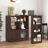 Modern Bar Cabinet with Rotating top, Counter Height Dining Cabinet with 6 Storage space and 2 Ribbed Glass Door for Kitchen