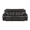 2pc Reclining Sofa Set Modern Design Living Room Furniture Sofa and Loveseat with Center Console Dark Gray Breathable Faux Leather Upholstery Contempo
