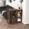 Modern Bar Cabinet with Rotating top, Counter Height Dining Cabinet with 6 Storage space and 2 Ribbed Glass Door for Kitchen