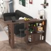 Modern Bar Cabinet with Rotating top, Counter Height Dining Cabinet with 6 Storage space and 2 Ribbed Glass Door for Kitchen