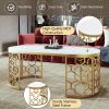 Modern Oval Coffee Table with Cut-Out Pattern Metal Stainless Steel Frame in 47.2"