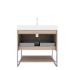YOLAN 30" Bathroom Vanity with Sink, Freestanding Plywood Striped Storage Cabinet with Drawer and Open Shelf