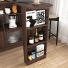 Modern Bar Cabinet with Rotating top, Counter Height Dining Cabinet with 6 Storage space and 2 Ribbed Glass Door for Kitchen