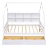 Wooden Full Size House Bed with 2 Drawers,Kids Bed with Storage Shelf, White(Expected Arrival Time: 5.15)