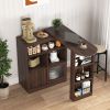 Modern Bar Cabinet with Rotating top, Counter Height Dining Cabinet with 6 Storage space and 2 Ribbed Glass Door for Kitchen