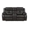 2pc Reclining Sofa Set Modern Design Living Room Furniture Sofa and Loveseat with Center Console Dark Gray Breathable Faux Leather Upholstery Contempo