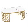 Modern Oval Coffee Table with Cut-Out Pattern Metal Stainless Steel Frame in 47.2"