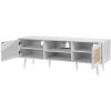 VEVOR Rattan TV Stand for 65 inch TV, Boho TV Stand with Rattan Door, Entertainment Center with Build-in Socket and USB Ports