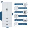 Tall Bathroom Storage Cabinet,Cabinet with Two Doors and Drawers,Adjustable Shelf,MDF Board,White