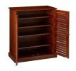 Modern Transitional Design 1pc Shoe Cabinet Oak Finish Adjustable Shelves Louver Design Doors Home Furniture Shoe Rack