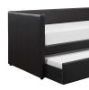 Black Faux Leather Upholstered Contemporary Daybed with Trundle Wooden Furniture 1pc