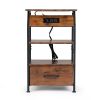 Set of 2 Night Stand, Wooden Bedside Table with Shelves, Drawers, Charging Station and 26 Colors LED Light Strip