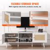 VEVOR Rattan TV Stand for 65 inch TV, Boho TV Stand with Rattan Door, Entertainment Center with Build-in Socket and USB Ports