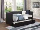 Black Faux Leather Upholstered Contemporary Daybed with Trundle Wooden Furniture 1pc