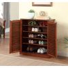 Modern Transitional Design 1pc Shoe Cabinet Oak Finish Adjustable Shelves Louver Design Doors Home Furniture Shoe Rack
