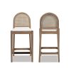 Panama 26.5" Curved Back Cane Rattan Counter Stool, Set of 2, Ivory White Boucle