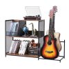 Record Player Stand 3-Tier Metal Turntable Stand with Guitar Store Black