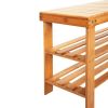 90cm Strip Pattern Tiers Bamboo Stool Shoe Rack for Kids Wood Color RT