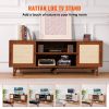 VEVOR Rattan TV Stand for 75in TV, Boho TV Stand with Rattan Door, Entertainment Center with Build-in Socket, Storage Cabinet with 2 Shelves