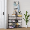 5 Tiers Shoe Rack,Shoe Rack Organizer, Shoe Rack & Coat Rack, Space-Saving Shoe Rack for Closet, Non-Woven Fabric Shoe Shelf,Black