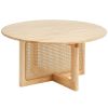 VEVOR Rattan Coffee Table Round Wood Coffee Table Single Tier for Living Room