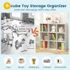 Wooden Kids Bookcase with Storage Cubbies and Anti-toppling Devices