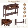 TREXM Rustic Console Table with Open Shelf, Rubber Wood Legs, Ideal for Entryways, Living Rooms, and Hallways (Espresso)