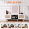 VEVOR Rattan TV Stand for 65 inch TV, Boho TV Stand with Rattan Door, Entertainment Center with Build-in Socket and USB Ports
