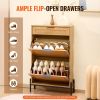 VEVOR Rattan Shoe Cabinet, Narrow Shoe Storage Organizer with 2 Flip Rattan Drawers & 1 Slide Drawer, Metal Legs