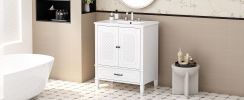 30" Bathroom Vanity with Sink Vintage Style, Multi-functional Storage Space, Door Shelf, Soft-closing Door, White