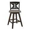 Counter Height Chairs Set of 2, Black Gray 360-degree Swivel Chair Solid Rubberwood Kitchen Dining Furniture, Divided X-Back