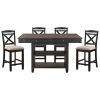 Transitional Style Dining Counter Height Chairs Set of 2pc Black Finish Wood Beige Fabric Seat Dining Room Furniture