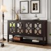 Elegant Retro Console Table/Storage Cabinet/Sideboard with Mirrored Doors,Spacious Shelves,and Durable Acacia Wood Legs - Perfect for Living Room