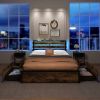 Full/Queen/Twin Size Bed Frame with Drawers LED Lights and USB Ports