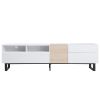 Modern TV Stand for 80'' TV with Double Storage Space, Media Console Table, Entertainment Center with Drop Down Door for Living Room, Bedroom