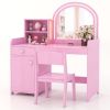 Kids Vanity Table and Chair Set with Shelves Drawer and Cabinet