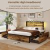 Full/Queen/Twin Size Bed Frame with Drawers LED Lights and USB Ports