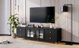 70.9" Modern TV Stand for TVs up to 75 Inches,Entertainment Center with Glass Door,4 Drawers and 2 Cabinets