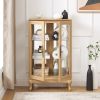 2 Doors Curio Cabinet with Tempered Glass Doors, Curio Cabinets with Mirrored Back Panel and Adjustable Shelves, Lighted Display Cabinet for Home