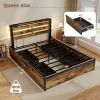 Full/Queen/Twin Size Bed Frame with Drawers LED Lights and USB Ports