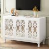 Modern Mirrored TV Stand for TV up to 55 Inches,Entertainment Center Solid Wood Legs,Metal Handle and 3 Adjustable Shelves For Living room