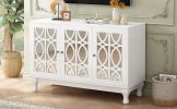 Modern Mirrored TV Stand for TV up to 55 Inches,Entertainment Center Solid Wood Legs,Metal Handle and 3 Adjustable Shelves For Living room